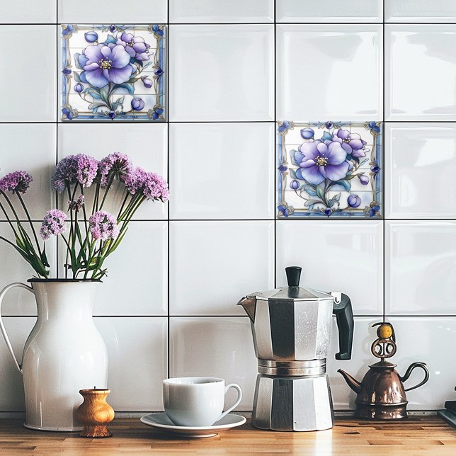 Söt Lila blommor Kakelplatta (Skapare uppladdad)
