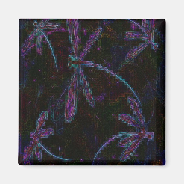 Söt Lila Blue Dragonflies på Black Magnet (Framsidan)