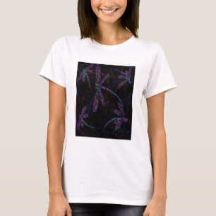 Söt Lila Blue Dragonflies på Black T Shirt