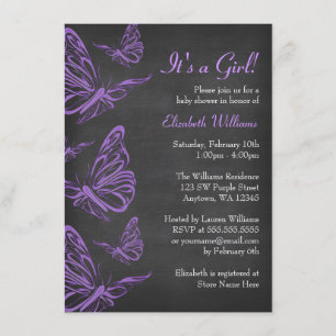 Söt Lila Butterfly Chalkboard Baby Shower Inbjudningar