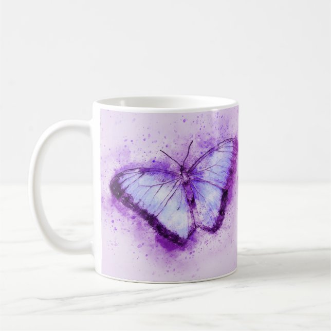 Söt lila butterfly  kaffemugg (Vänster)