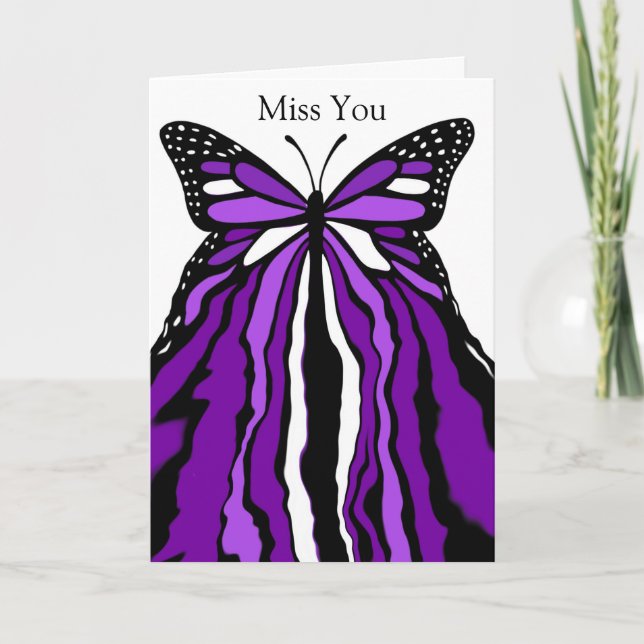 Söt Lila Butterfly | Miss You Kort (Framsida)