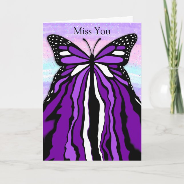 Söt Lila Butterfly | Miss You Kort (Framsida)