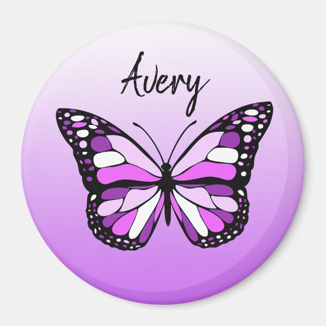 Söt Lila Butterfly Personlig Namn Magnet (Framsidan)