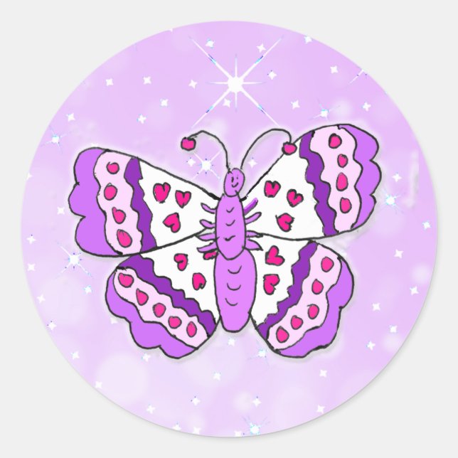 Söt Lila Butterfly Runt Klistermärke (Framsida)