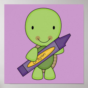 Söt lila Crayon sköldpadda Poster