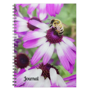Söt Lila Daisy Flowers och Bee Journal Anteckningsbok