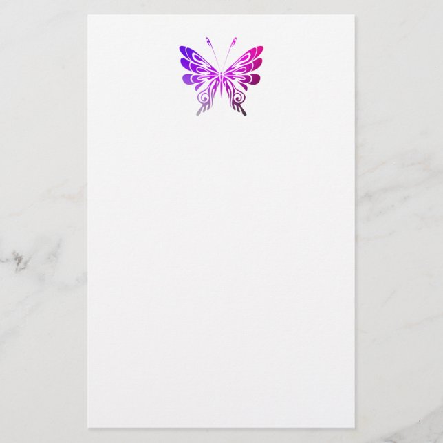 Söt Lila Decorative Butterfly Teckning Brevpapper (Framsida)