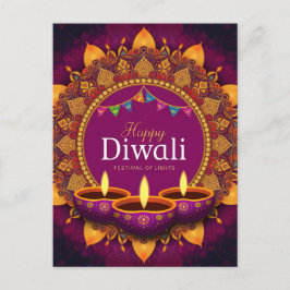 Söt Lila Diya Colorful Mandala Lycklig Diwali Helg Vykort