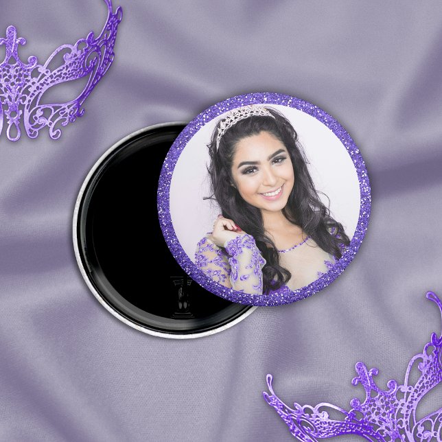 Söt Lila Faux Glitter Photo Magnet (Skapare uppladdad)