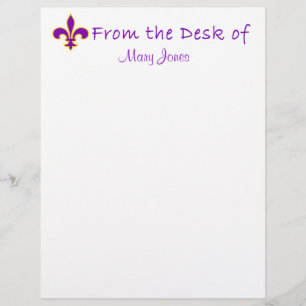 Söt Lila Fleur de Lis Anpassningsbar Stationery