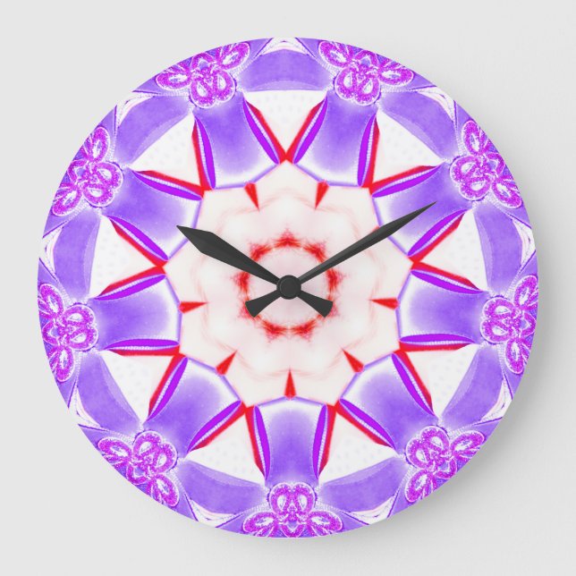 Söt Lila Flower Fractal Stor Klocka (Framsida)