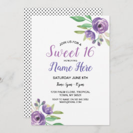 Söt lila för blommigt för blomma för 16 inbjudningar