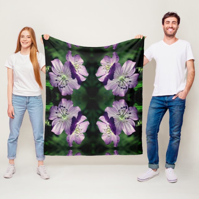 Söt Lila Geranium Flower Pair Mönster Ull Fleecefilt (På plats)