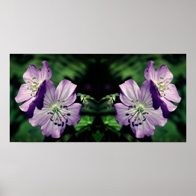 Söt Lila Geranium Flower Pair Spegel Abstrakt Poster (Framsidan)