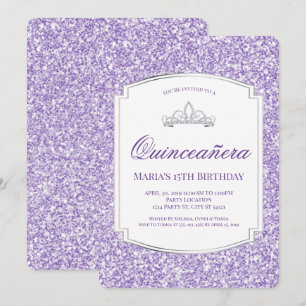 Söt Lila Glitter Quinceañera-inbjudan Inbjudningar