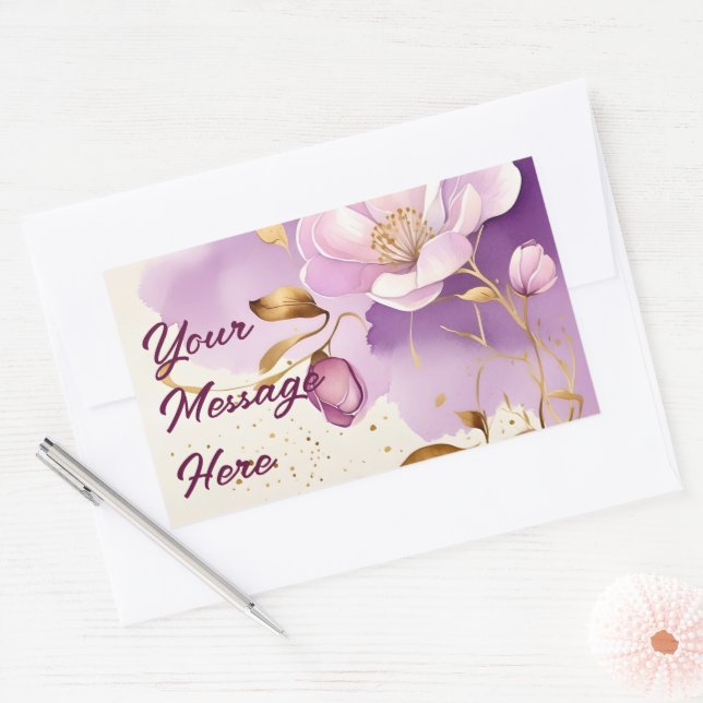 Söt Lila Guld Blommigt Rektangulärt Klistermärke (Kuvert)