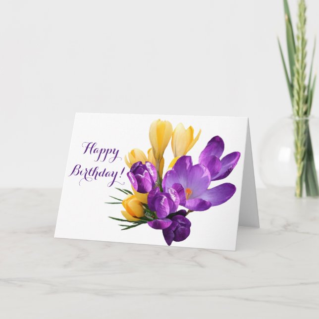 Söt lila gult crocus Grattis på födelsedagen blomm Tack Kort (Framsida)