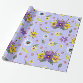 Söt lila, gult och vitvattenblommor presentpapper