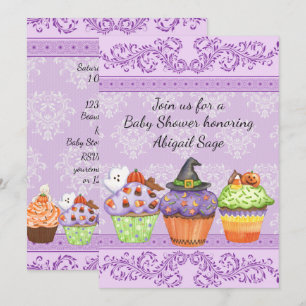 Söt Lila Halloween Muffins Baby Shower Inbjudningar