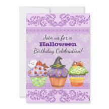 Söt Lila Halloween Muffinsar Birthday Inbjudan