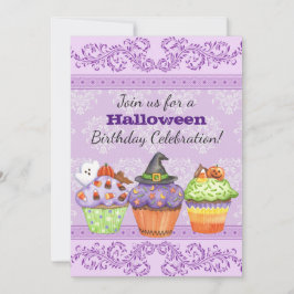 Söt Lila Halloween Muffinsar Birthday Inbjudan
