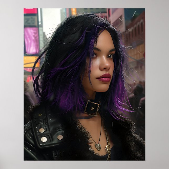 Söt lila-hårig flicka poster (Framsidan)