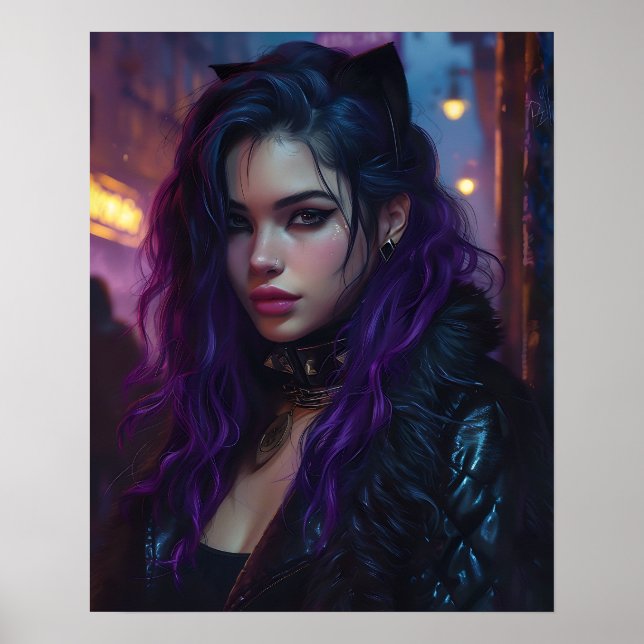 Söt lila-hårig flicka poster (Framsidan)