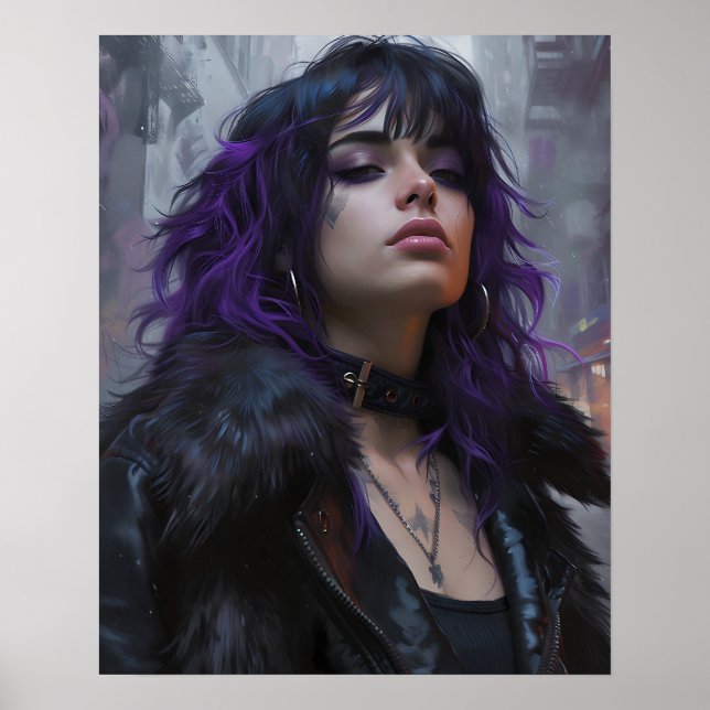 Söt lila-hårig flicka poster (Framsidan)