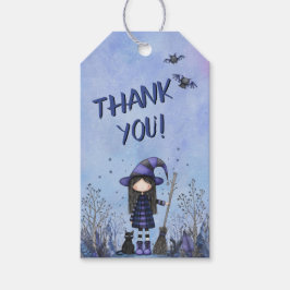 Söt lila häxa barn Halloween Presentetikett