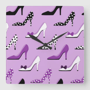 Söt Lila Heels och Polka dots Fyrkantig Klocka