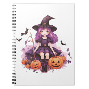 Söt Lila Hjärt Witch Pumpkins & Fladdermus Anteckningsbok