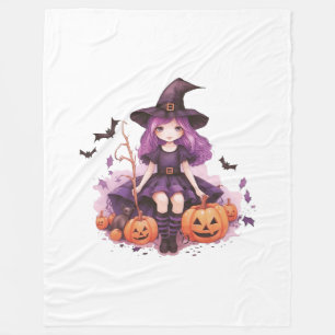 Söt Lila Hjärt Witch Pumpkins & Fladdermus Fleecefilt