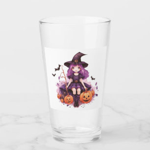 Söt Lila Hjärt Witch Pumpkins & Fladdermus Glaskopp