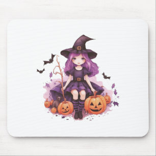 Söt Lila Hjärt Witch Pumpkins & Fladdermus Musmatta