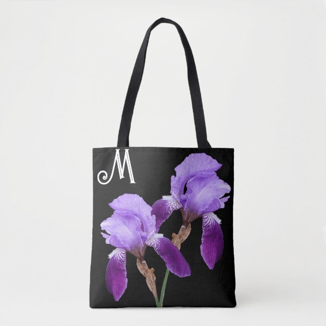 Söt lila iris blommigt boho M monogram söt Tygkasse (Framsida)