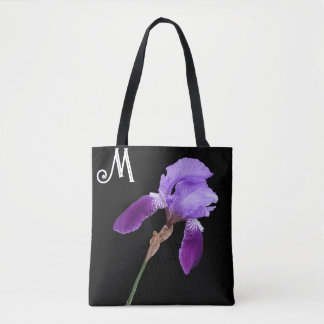 Söt lila iris blommigt boho M monogram söt Tygkasse