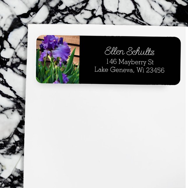 Söt Lila Iris Flowers Returadress Etikett (Skapare uppladdad)