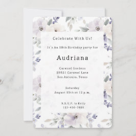 Söt Lila Ivory Lavender Flowers Birthday Inbjudningar