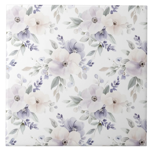 Söt Lila Ivory Lavender Flowers Kakelplatta (Framsidan)