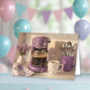 Söt lila kaffetema Glad födelsedag Kort