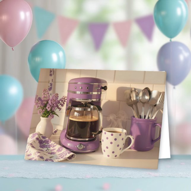 Söt lila kaffetema Glad födelsedag Kort (Skapare uppladdad)
