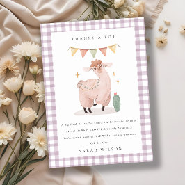 Söt lila karorad kaktus boho lama baby shower tack kort