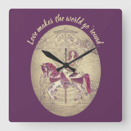 Söt Lila Karousel Illustration and Quote Fyrkantig Klocka