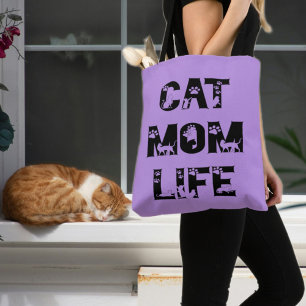 Söt Lila Katt Mamma Liv Modern Chic Mors Dag Tygkasse