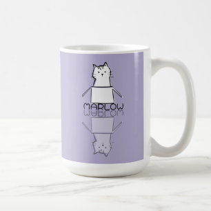 Söt lila kattreflektion Doodle Anpassat namn Kaffemugg