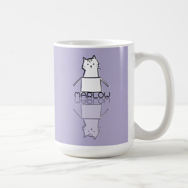Söt lila kattreflektion Doodle Anpassat namn  Kaffemugg (Höger)
