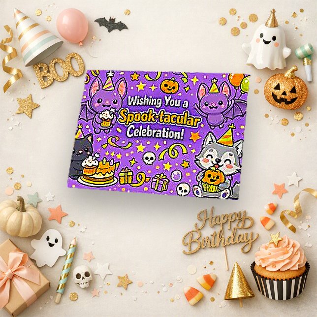 Söt Lila Kawaii Halloween Födelsedag Tack Kort (Skapare uppladdad)