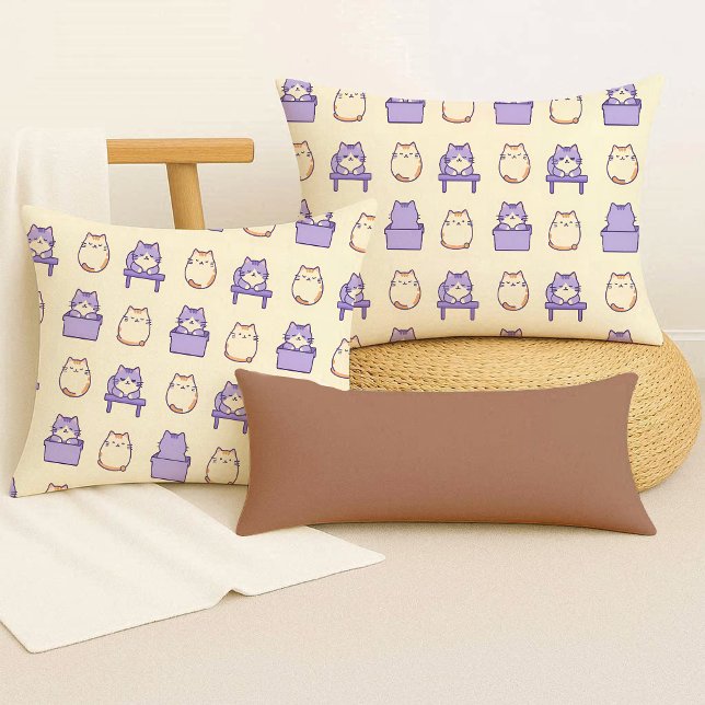 Söt Lila Knubbig Katt Pastell Mysig Kudd Kudde (Kawaii Lavender Chonky Cat Pastel Cute Throw Pillow)