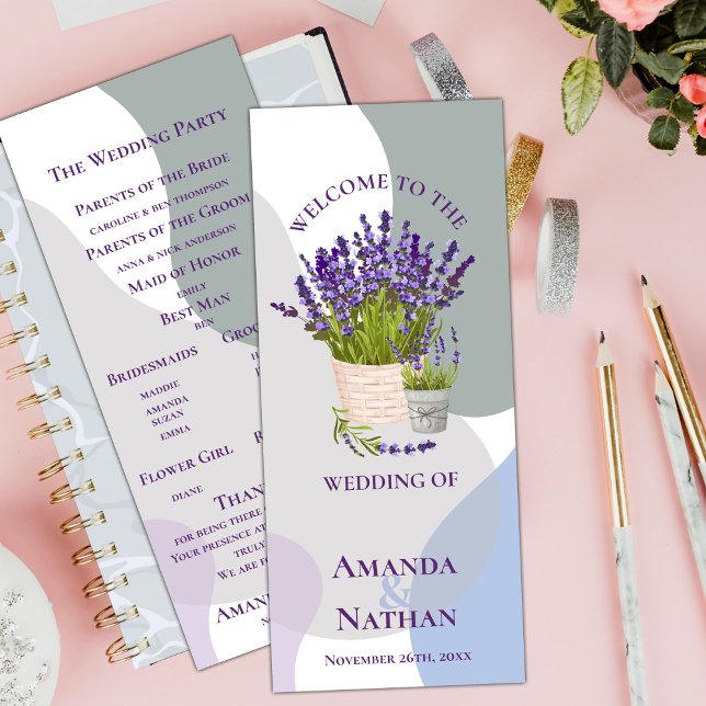 Söt Lila Lavender Flowers bröllopsprogram Inbjudningar (Pretty Purple Lavender Flowers wedding Program)